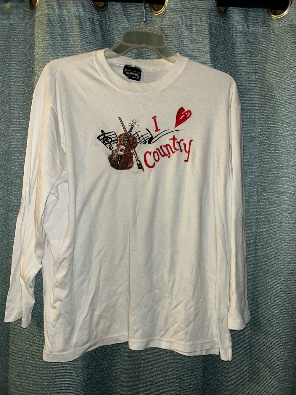 Vintage BonWorth White Long-Sleeve Tee with Red "I ♥ Country" Graphic
